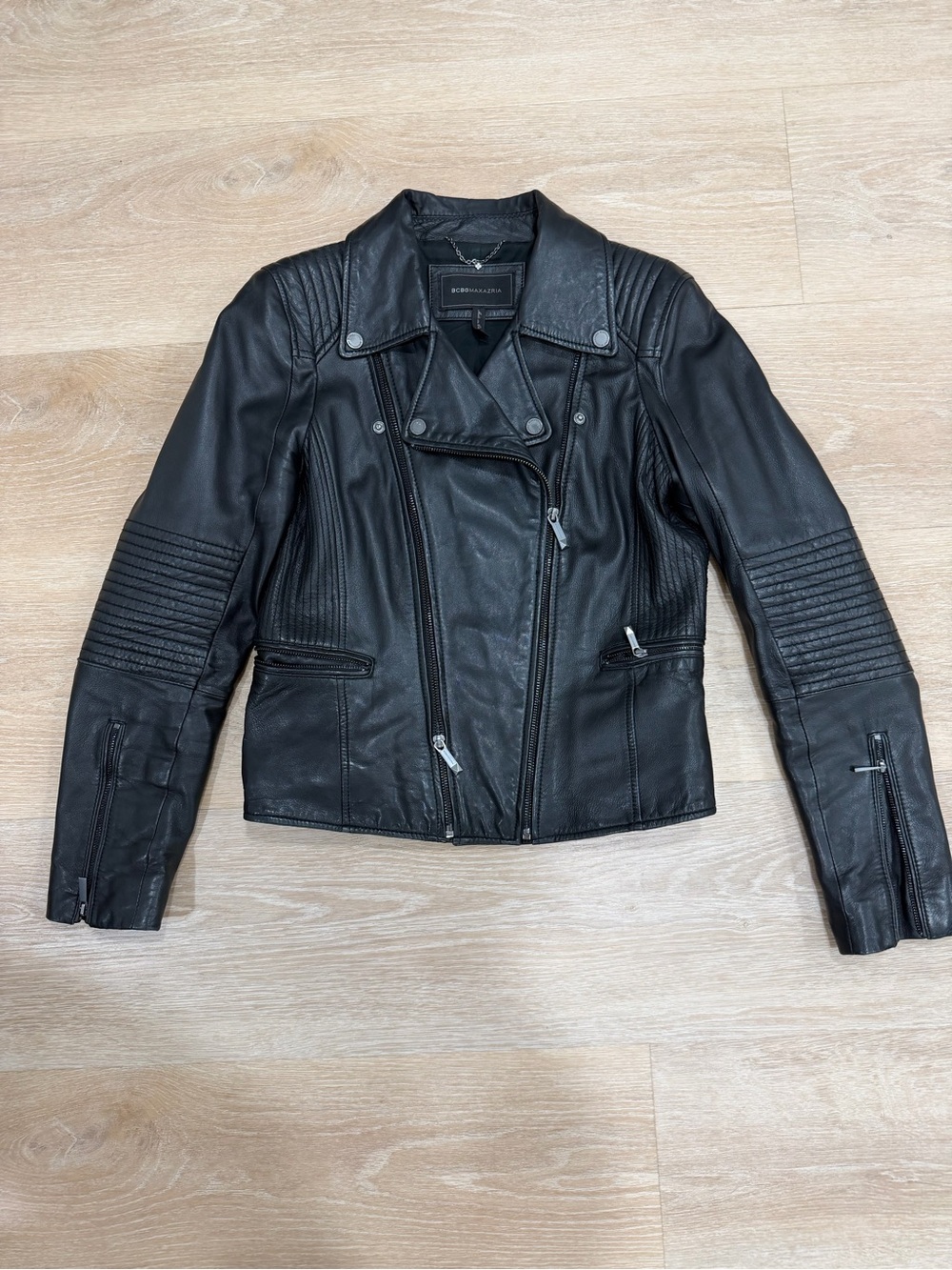 BCBGMaxAzria Black Quilted Leather Moto Jacket